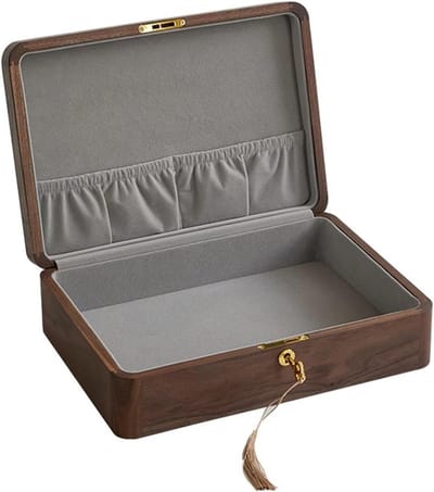 Houten Opbergdoos - Decoratieve Organizer - Sieraden Opbergen - Met Slot en Sleutels - 29x205x85cm - Walnoot
