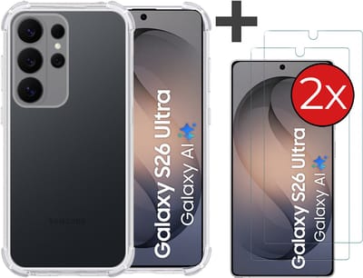 Hoesje met 2 Stuks Screenprotectors Geschikt voor Samsung Galaxy S26 Ultra Hoesje Siliconen Shockproof Case - Arara Backcover- Transparant
