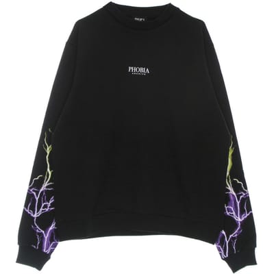Lightning Crewneck lichtgewicht herensweatshirt met ronde hals Zwart/paars/geel