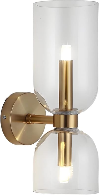 Moderne 2-lichts Wandlamp in Goud – Wandlamp met Glazen Lampenkap voor Binnenverlichting