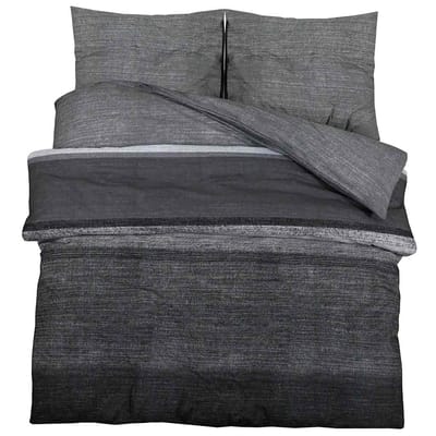vidaXL - Dekbedovertrekset - 200x220 - cm - katoen - donkergrijs - en - zwart