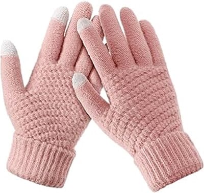 1 paar winterhandschoenen - touchscreen handschoenen - elastische manchetten - koudebestendige handschoenen - winddichte gebreide handschoenen - fleece verdikte koudebestendige handschoenen - warme en zachte handschoenen - unisex - roze