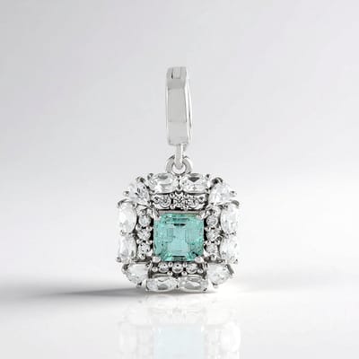 Cavill - Zilver Hanger met Platina Coating - 925 Sterling Zilver - Paraiba Nigeriaanse Smaragd 0,52 ct - Achthoekig Elegant 23x12 mm