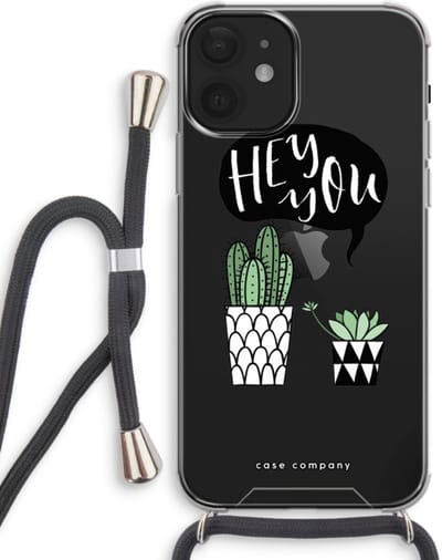 Case Company® - Hoesje met koord geschikt voor iPhone 12 mini hoesje met Koord - Hey you cactus - Telefoonhoesje met Zwart Koord - Bescherming aan alle Kanten en Over de Schermrand