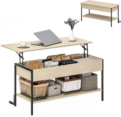 HOMCOM-Salontafel-95x40x59cm-Spaanplaat-Natuurlijk Hout