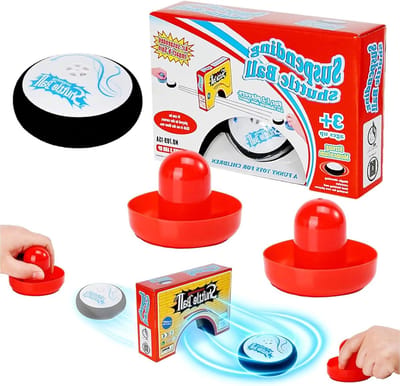 Draagbare airhockeytafel met 2 rode pucks, ideaal voor kinderen en familie, leuk tafelspel voor uren speelplezier