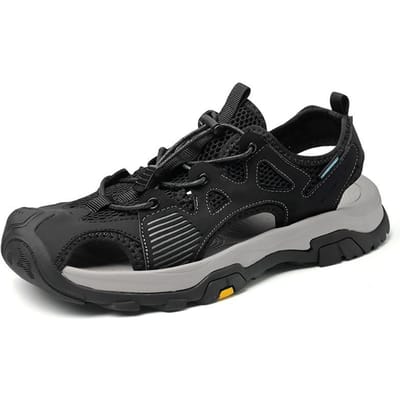 Zomer Nieuwe Echt Lederen Sandalen plus Maat Heren Gesloten Teen Casual Strand Schoenen Zachte Zool en Slijtvastheid Outdoor Klimlaarzen 44 zwart