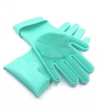 QTTVBTNA -Siliconen schoonmaakhandschoenen – herbruikbare hittebestendige borstelhandschoenen met scrubfunctie, ideaal voor keuken, badkamer en huisdierverzorging – groen