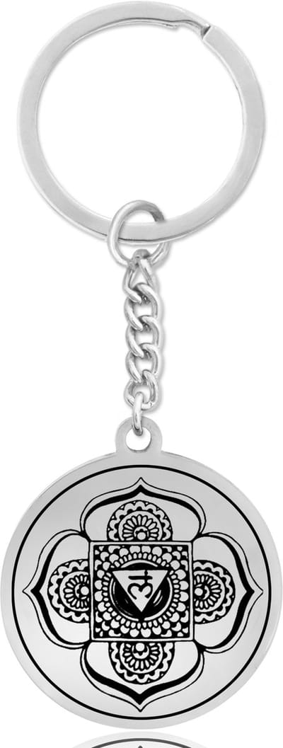Wortel Chakra (Muladhara) Sleutelhanger - Zilverkleurig Talisman - Roestvrij Staal - Spiritueel Cadeau - Pax Amare