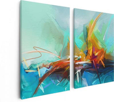 Artaza Canvas Schilderij Tweeluik Abstracte Kunst - Kampvuur  - 80x60 - Foto Op Canvas - Canvas Print