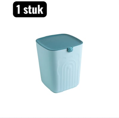 1 stuk - Prullenbak - Mini-prullenbak - Bureau Prullenbak met Deksel - Creatieve Bedzijde Afvalbak - Compacte Opbergbak voor Kantoor en Woonkamer - Blauw