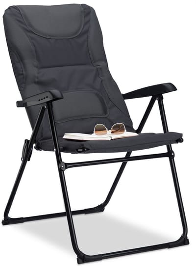 gepolsterde campingstoel - verstelbaar - 107 x 60 x 68 cm - comfortabele tuinstoel - 2 niveaus - grijs