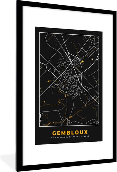 Fotolijst incl. Poster - Gembloux - Stadskaart - Goud - Kaart - Plattegrond - 80x120 cm - Posterlijst