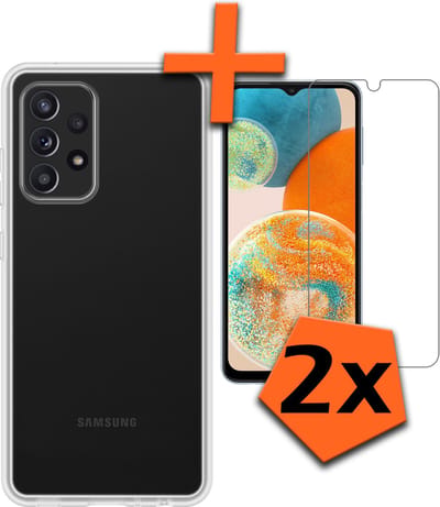 Hoes - Met 2x Screenprotector - Geschikt voor Samsung Galaxy A23 - Sterk & Shockproof - Back Cover - Siliconen Case - Telefoon Hoes - Transparant