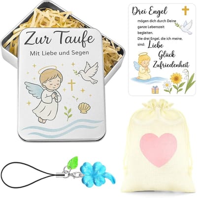 Dailygoods - FIDWALL Wensvervuller Cadeaubox Geldgeschenk Verpakking met metalen doos, wenskaart, jute zakje en klavertjevier hanger, geschikt voor doop, verjaardag, bruiloft en andere gelegenheden
