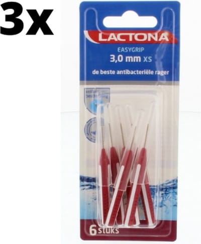 Lactona Ragers EasyGrip Recht XS 3mm Rood - 3 x 6 stuks - Voordeelverpakking