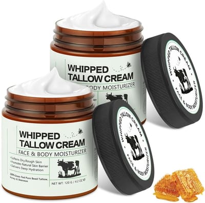 Beef Tallow en Honing Balsem - 120g Vochtinbrengende Crème voor Gezicht en Lichaam, Diepe Hydratatie voor Droge Huid en Snelle Absorptie