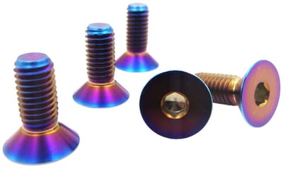 Titanium bouten M5 x 0,8 x 10 mm binnenzeskant verzonken kopschroeven GR5 platte kop bouten gebrand blauw titanium verzonken kop bouten TC4 titanium inbussleutel bouten voor fiets MTB 5 stuks