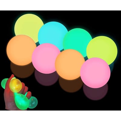 Set van 4 lichtgevende squishy ballen—zachte, stressverlichtende squishy ballen die aan muren blijven plakken blue