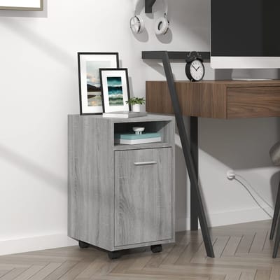 vidaXL - Bijzetkast - met - wielen - 33x38x60 - cm - bewerkt - hout - grijs - sonoma