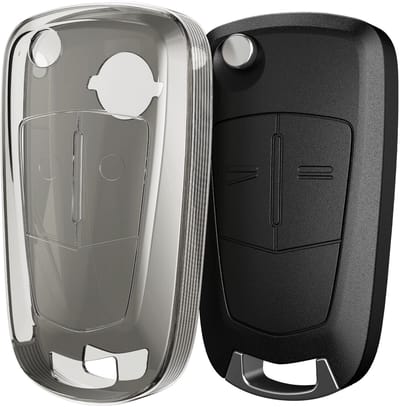 kwmobile autosleutel hoesje geschikt voor Opel Vauxhall 2-knops inklapbare autosleutel - Autosleutel behuizing van TPU - Transparant in zwart / transparant