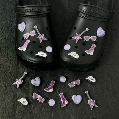 Schoenaccessoires-geschikt voor crocs charms- geschikt voor crocs pins- geschikt voor crocs Accessoires- geschikt voor Crocs Jibbitz-CJ-265 Flashing Violet Liefde Gitaar