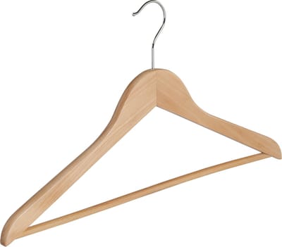De Kledinghanger Gigant - Kledinghanger - Volwassenen - 7115BA - 50 Stuks - Blousehanger - Shirthanger - Lotushout - Naturel Gelakt - Vlak Model - Broeklat - 44 cm - Kleerhanger (7115BA/50)
