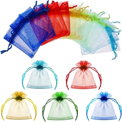 50 Stuks Kleine Organza Zakjes 7 x 9 cm Mix Kleuren Treksluiting voor Sieraden, Trouwen, Feest, Snoep en Chocolade - Cadeauverpakkingen