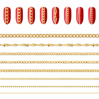 Nagelkettingen, gouden nagelbedel nagelkettingen voor nagelkunst tip kunst bedels sieraden ornamenten metalen manicure decoraties voor DIY glitter ontwerp (goud)