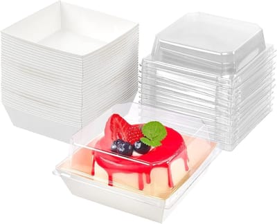 50 Stuks Cake Dozen met Doorzichtige Deksel, 4.7 Inch Oliebestendige Papieren Verpakkingen voor Taarten, Gebak, en Dessert Snacks