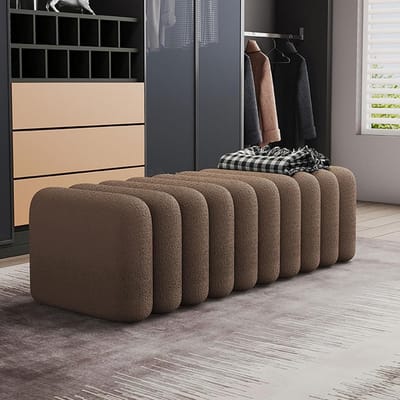 Ottomaanse Bank - Schoenenbank Voetenbank - Entree Hal Woonkamer - Zachte Velours Bekleding - 40-120cm Breed - Curry