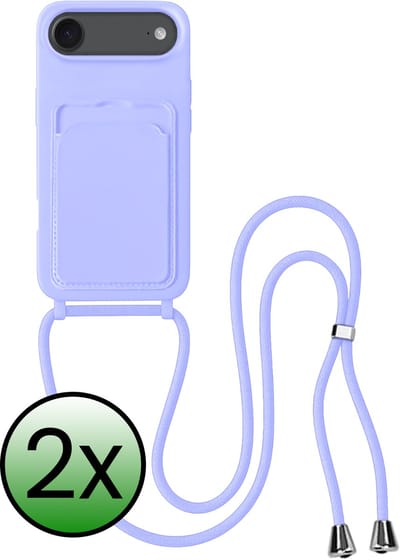 Hoes Geschikt voor iPhone Air Hoesje Pas Houder Case Hoes Met Koord - Hoesje Geschikt voor iPhone Air Hoes Met Telefoonkoord Pasjeshouder Cover - Lila - 2 Stuks