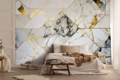 Vliesbehang - Fotobehang - Marmer - Stenen - Goud - 254x184cm - Wit