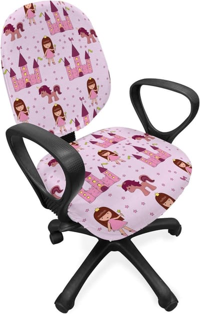 ABAKUHAUS Fantasy Bureaustoel Sliphoes, Prinsen met Kasteelsterren, Decoratieve Beschermhoes van Stretchstof, Licht Mauve Bruin Roze