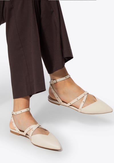 Wittchen Dames Leren Ballerina's met Metallic Accenten, Beige, Natuurlijk Leer