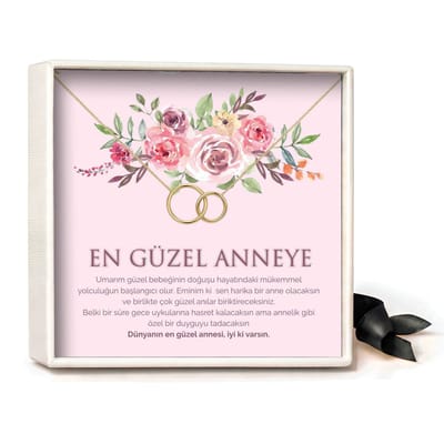 Pera Jewelry - 925 sterling zilveren Twee Ringen ketting - Çift Halka Kolye – En Güzel Anneye - Collier - Ketting Dames - Ketting met Hanger