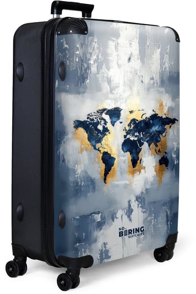 NoBoringSuitcases.com® - Koffer groot - Reiskoffer lichtgewicht - Wereldkaart - Blauw - Abstract - Rolkoffer met 4 wielen - Grote trolley XL - 98 liter bagage