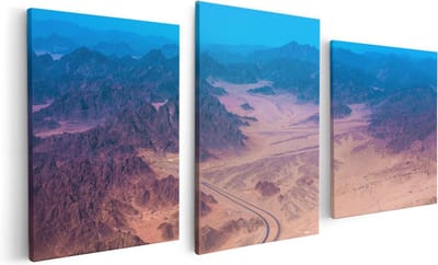 Artaza Canvas Schilderij Drieluik Bergen in de Woestijn in Egypte - 120x60 - Foto Op Canvas - Canvas Print