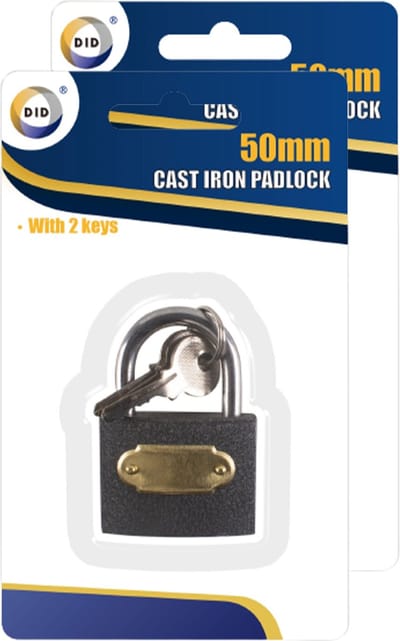 DID Hangslot met 2 sleutels - 2x stuks - gietijzer - zwart - 5 cm