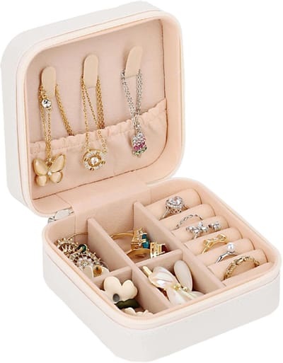 Peysaitr - Sieraden Opbergdoos - Kleine Sieradendoos - Voor Ringen, Kettingen, Oorbellen & Armbanden - Compact & Draagbaar - Wit - 10x10x5.5cm - 1 stuk