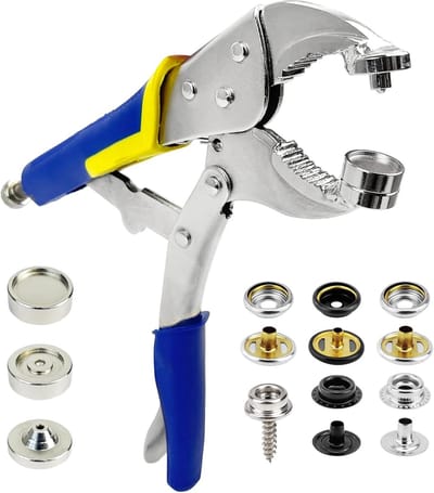 Drukknopen Tang - Bevestigingsgereedschap - Stoffen Bevestigen - Inclusief Gatpons - 15mm 60 Sets - Zilver Zwart
