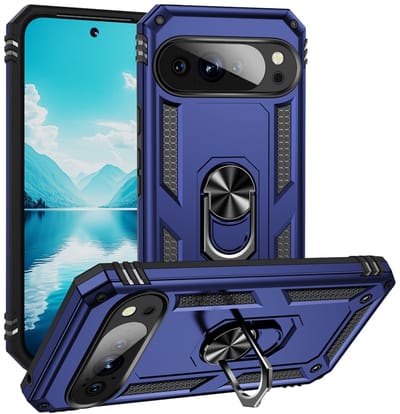 MobyDefend Hoesje - Geschikt voor Google Pixel 10 Pro XL - Pantsercase Met Draaibare Ring - Blauw