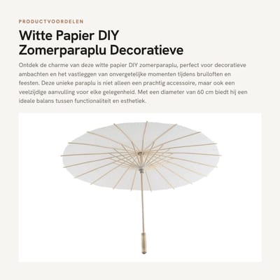 Dailygoods- Zomerparaplu Wit - Decoratieve Paraplu - DIY Ambachten - Bruidsfoto Accessoires - Rol Play Props - Diameter 60cm