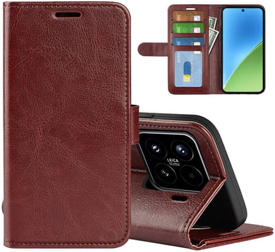MobyDefend Hoesje - Geschikt voor Xiaomi 15 - Wallet Book Case (Sluiting Achterkant) - Bruin