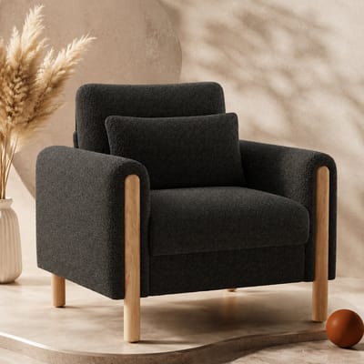 Fauteuil - Dik zitkussen - Met leuning - Enkel Zetel - Relaxstoel - loungestoel - Comfortabele Design met Houten Frame - Grijs