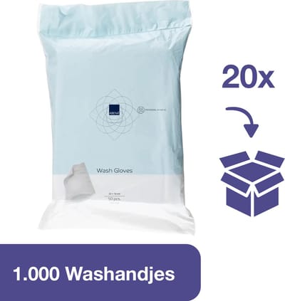 ABENA Premium Non-Woven Wegwerp Washandjes – 1.000 washandjes - Voordeelverpakking 20 x 50 stuks – Van Kwalitatief Zacht, Dun en Sterk Materiaal – Hygiënisch – Voor Eenmalig Gebruik – Royale Handinsteek – Perfect voor Onderweg