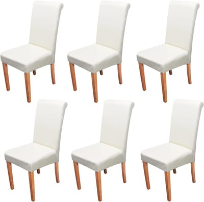 Set van 6 eetkamerstoelen Keukenstoel Novara II, leer ~ crème, lichtgekleurde poten