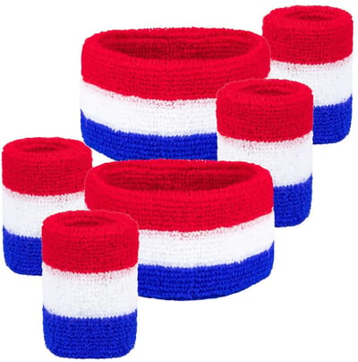 Boland Party Haarband met zweetbandjes - 2x set - rood/wit/blauw - dames/heren - Holland fan/suppporters - Koningsdag - EK/WK