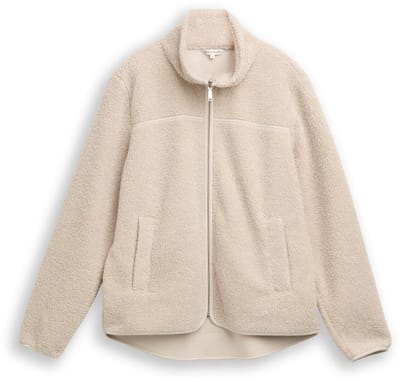 Tom Tailor - Teddy sweatjack met opstaande kraag - Maat XL - soft taupe grey melange