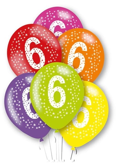 BALLONNEN 6 LATEX - SET 6 BALLONNEN met een 6 - LATEX BALLONNEN 6 MULTICOLOR AMSCAN